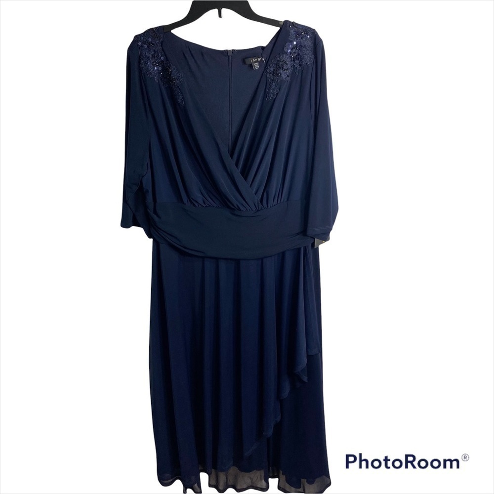 Sangria Blue Beaded Accent Dress NWT 22W Plus Size Mother Bride Groom